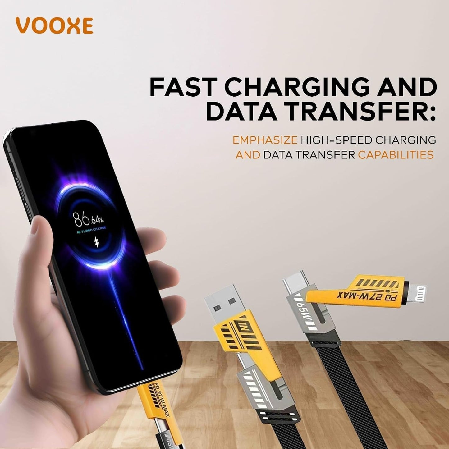 4-in-1 Charging Cable | Type-C, Micro USB & Lightning | Fast Charging & Data Transfer