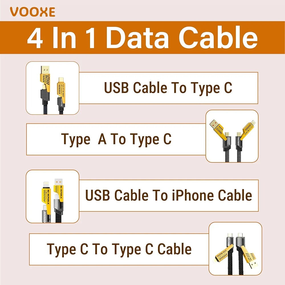 4-in-1 Charging Cable | Type-C, Micro USB & Lightning | Fast Charging & Data Transfer