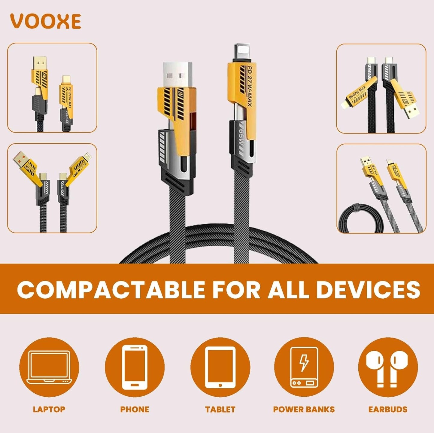 4-in-1 Charging Cable | Type-C, Micro USB & Lightning | Fast Charging & Data Transfer