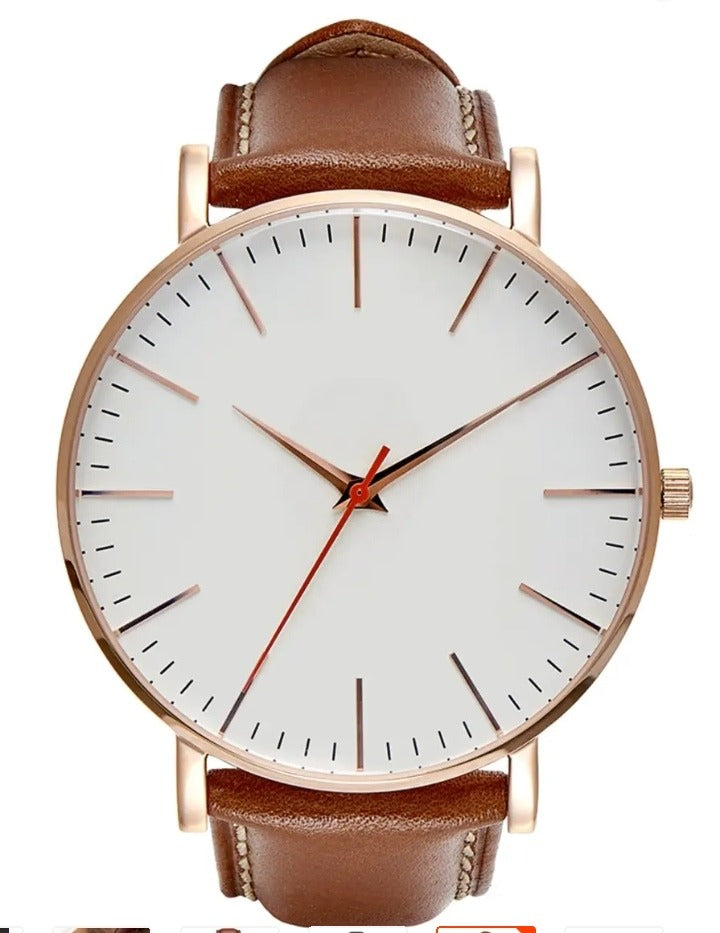 Brown leather Luxury Watch For Unisex